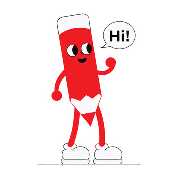 Cute Red Pencil Character Cartoon