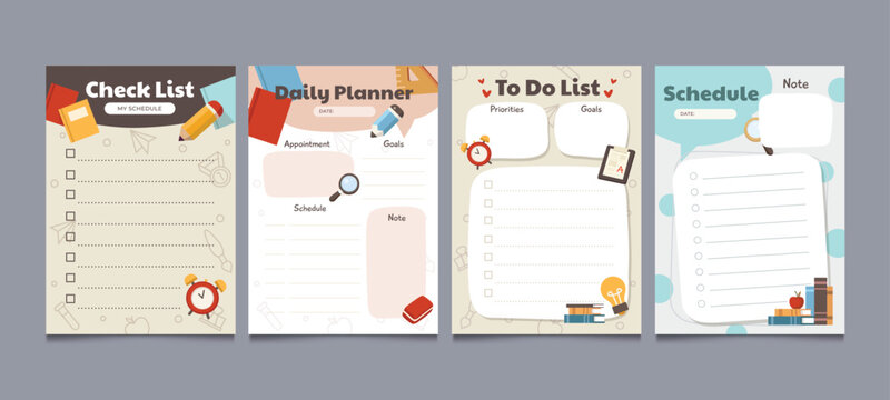 Colorful flat design planner templates set