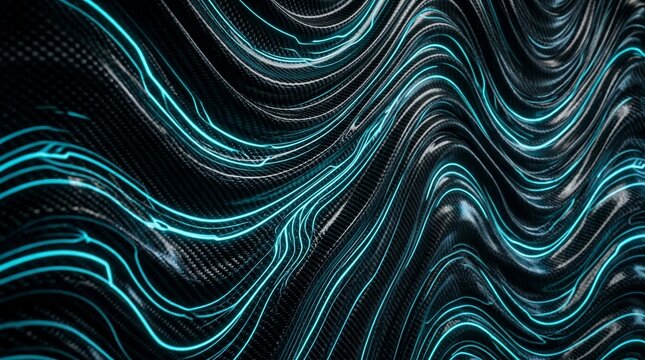 Abstract flowing lines and waves with vibrant blue light and dark background