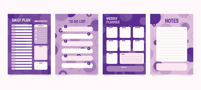 Purple digital planner with daily, to-do, weekly, and notes sections