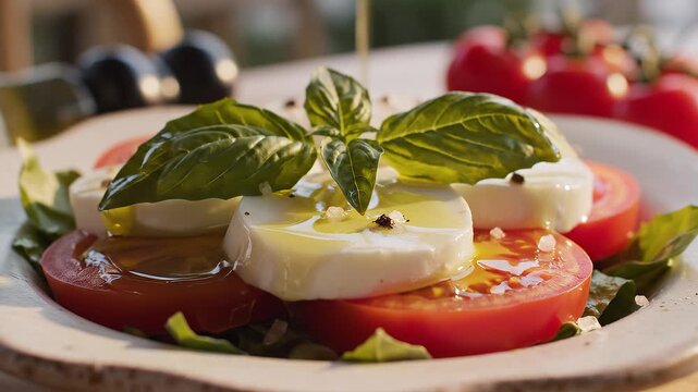 Fresh Caprese Salad with Olive Oil Drizzle and Basil