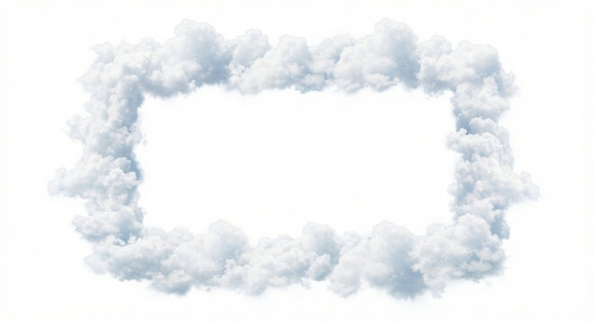 Realistic White Cloud Border Frame Isolated on white Background with Copy Space
