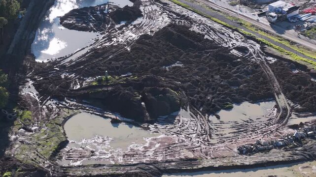 Aerial view of a large mudslide destroying a landscape