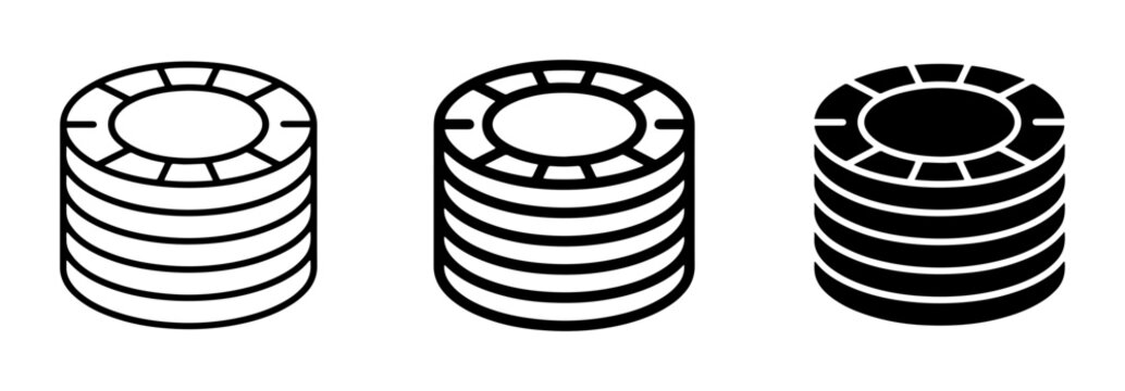 Casino Chips Stacked, Gambling Tokens Collection, Poker Game Assets, Vector Icons