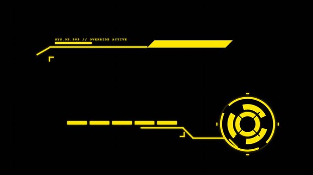 A vibrant yellow digital interface console displays advanced telemetry metrics with circular gauges and technical data frames for high speed futuristic tracking systems during complex mission