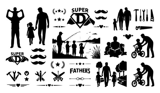 Father and Family Silhouette Father's Day Vector Set