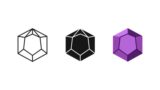 Geometric hexagonal gemstone icon set with crystal clear jewelry design stone icon luxury goods gemstone geometric