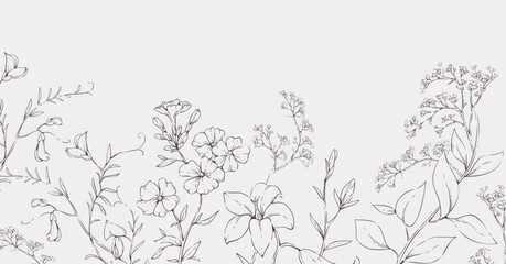 Fototapeta premium Background with various flowers and frames. Luxury floral collection for wedding invitation, wallpaper art or save the date card. Botanical illustration