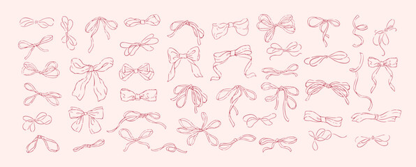 Obraz premium Set of whimsical bows. Hand drawn linear doodle design elements for decoration print or save the date card