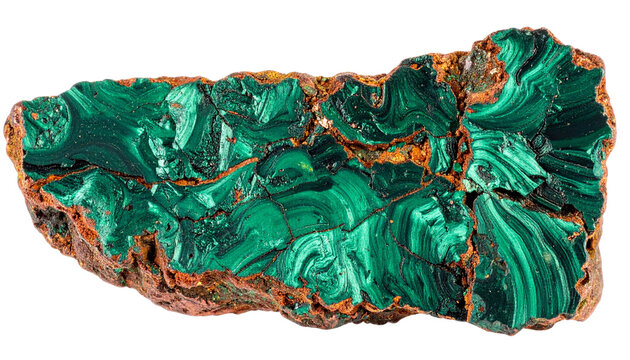Raw copper ore with vibrant green oxidation and rugged rocky texture, isolated on transparent background