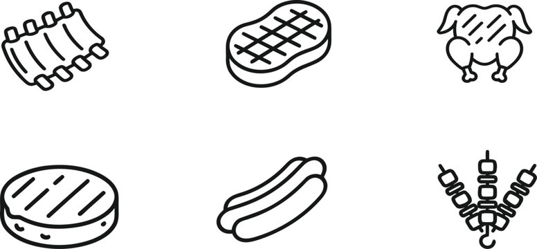 Barbecue food line art vector icon and bundles collection