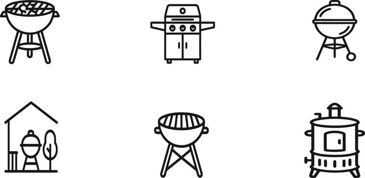 Hand drawn bbq grill vector icon and bundles set
