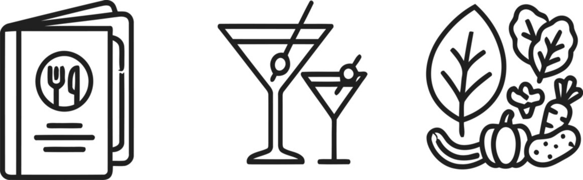 Restaurant and food themed vector icon and bundles set