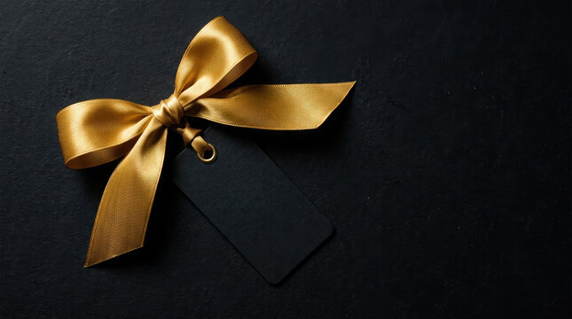 Elegant gold bow on a dark background perfect for luxury black friday shopping promotions and holiday season retail marketing sales events