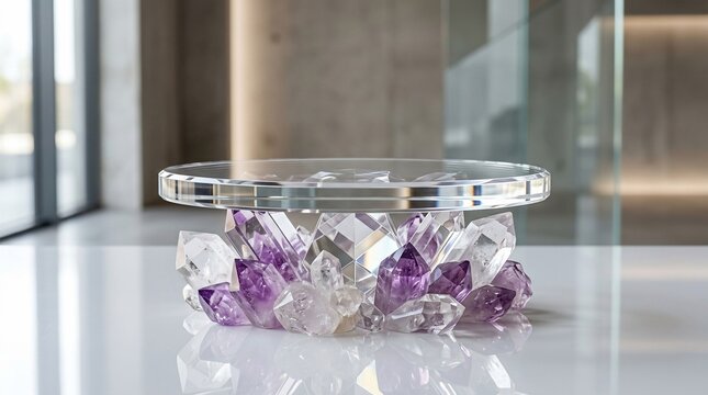Decorative crystal cluster object with transparent top surface