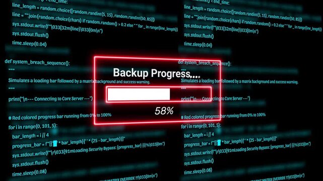  Cyber Security Hacker Terminal with backup progress Alert and Matrix Code Background Motion Graphics