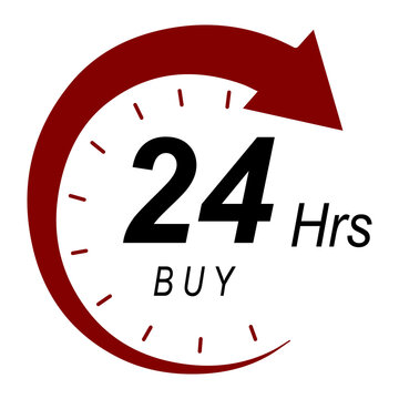 24 hours buy service icon, shopping avpnglability clock, round arrow symbol, nonstop retpngl support vector illustration