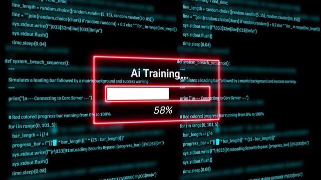  Cyber Security Hacker Terminal with ai training Alert and Matrix Code Background Motion Graphics