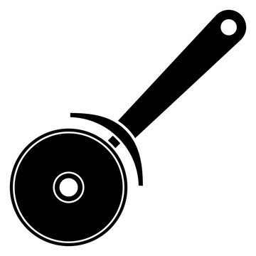 Logo pizzer&iacute;a. Icono con dibujo sencillo de la silueta de un cortador de pizza circular