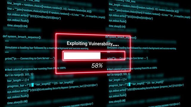  Cyber Security Hacker Terminal with exploiting vulnerability Alert and Matrix Code Background Motion Graphics