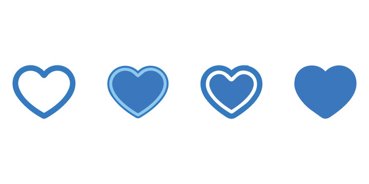 Modern blue heart icons collection for like and favorite buttons