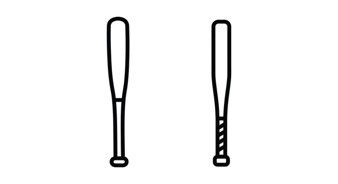 Two baseball bats black line art illustration on a white background bat