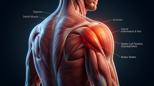Detailed anatomical illustration of human back muscles.