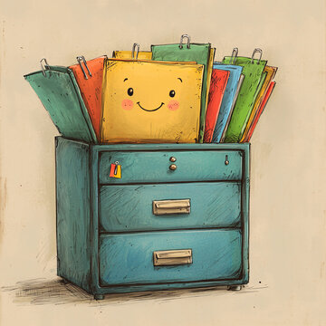 Colorful File Organizer with Happy Face and Bright Folders