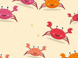 Obraz premium Cartoon Crabs with Pincers Kids Beach Pattern