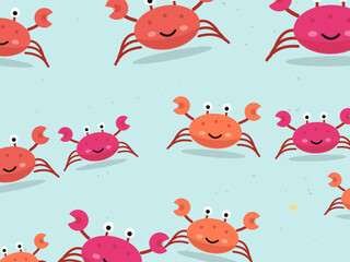 Obraz premium Kawaii Crab Pattern Summer Seaside Background