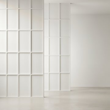 Minimalist modern interior design with white grid wall paneling interior paneling minimalist architecture background geometric structure contemporary backdrop construction creative