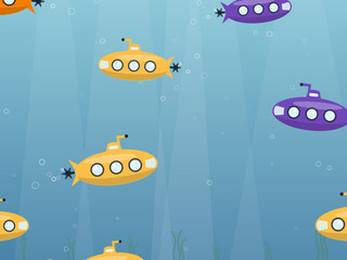 Kids Submarines with Bubbles Ocean Background