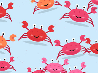 Fototapeta premium Kawaii Crab Pattern Summer Seaside Background
