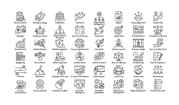 People Career Management and Workplace Outline Icon Set