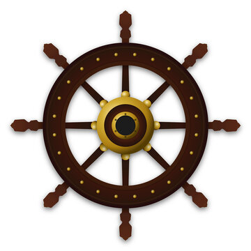 Wooden ship wheel with brass center icon