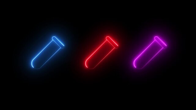  Neon Blood Test Tube and Drop Icon medical laboratory,neon line Test tube and flask chemical, 4k video .Neon Blood Test Tube and Drop Icon medical laboratory.