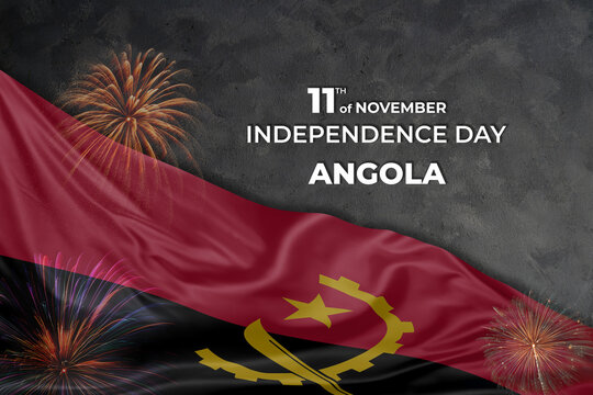 Angola independence day greetings card with flag and fireworks