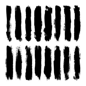 Long grunge brush strokes, lines, ink smudges, hand-drawn scribble shapes. Handmade sketchy marks, stains, charcoal streaks. Paint textures, dry brush effect. Marker underline. Vector illustration