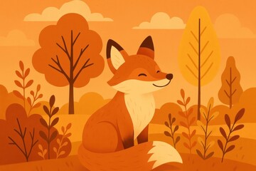 Fototapeta premium Charming fox amidst autumn foliage background