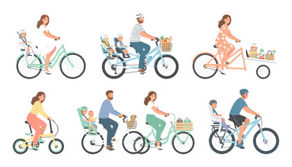 Naklejka premium Bicycle Riders in Casual Outfits Cycling with Accessories Illustrations Featuring Cyclist, Riding, Outfit with Helmet