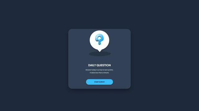 3D Animated Question Mark Daily Survey Modal Popup Box UI Design Motion Graphic