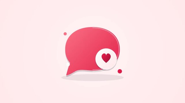 Pink Speech Bubble with Heart Animated Icon, 2D Motion Graphic for Social Media Like, Love Comment, and Favorite Message UI
