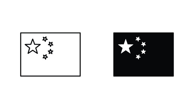 Chinese flag style icon with large and small stars in outline and solid black vector graphic format