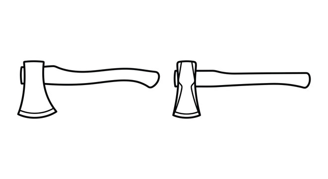 Two hand axes in black line drawing on a white background illustration