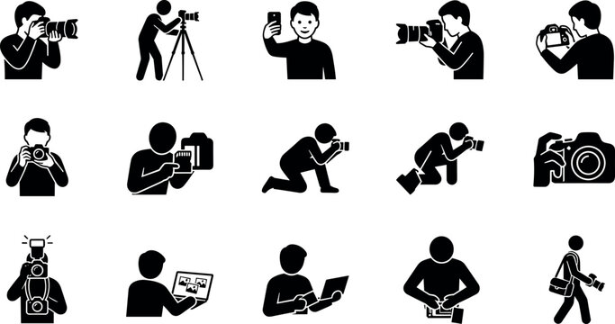Set of photography and videography icons, camera and editing