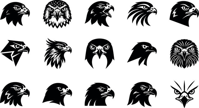Set of eagle head silhouettes and logos