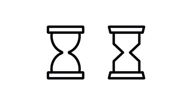Two hourglass shapes black line art on a white background symmetrical composition