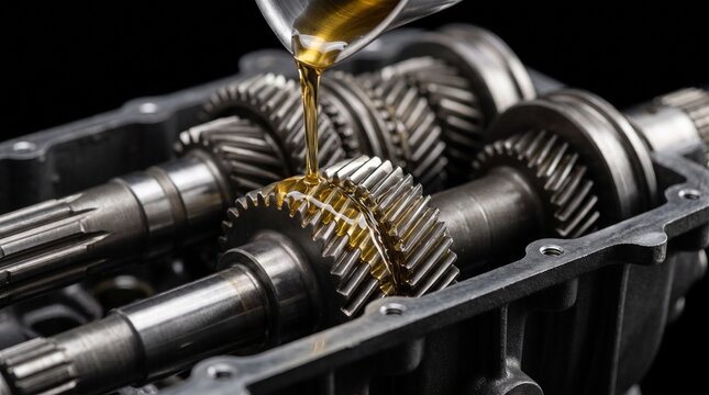 Macro Shot of Metal Cogwheels Lubricated With Oil Inside a Mechanical Gearbox