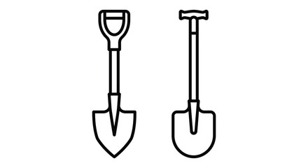Two gardening shovels black line art illustration on a white background shovel © Mama