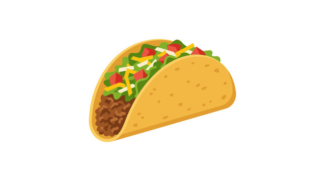 Mexican beef taco vector illustration with lettuce, cheese, and tomato isolated on white background